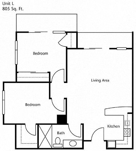 Two Bed One Bath Floor Plan Two Bed One Bath Floor Plan at Cogir of Queen Anne, Seattle